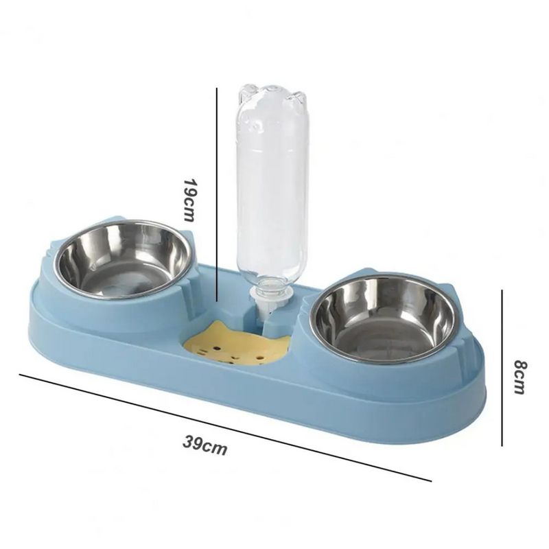 Tigela Pet 3 em 1 Bebedouro com Comedouro Inox Duplo para Cães e Gatos