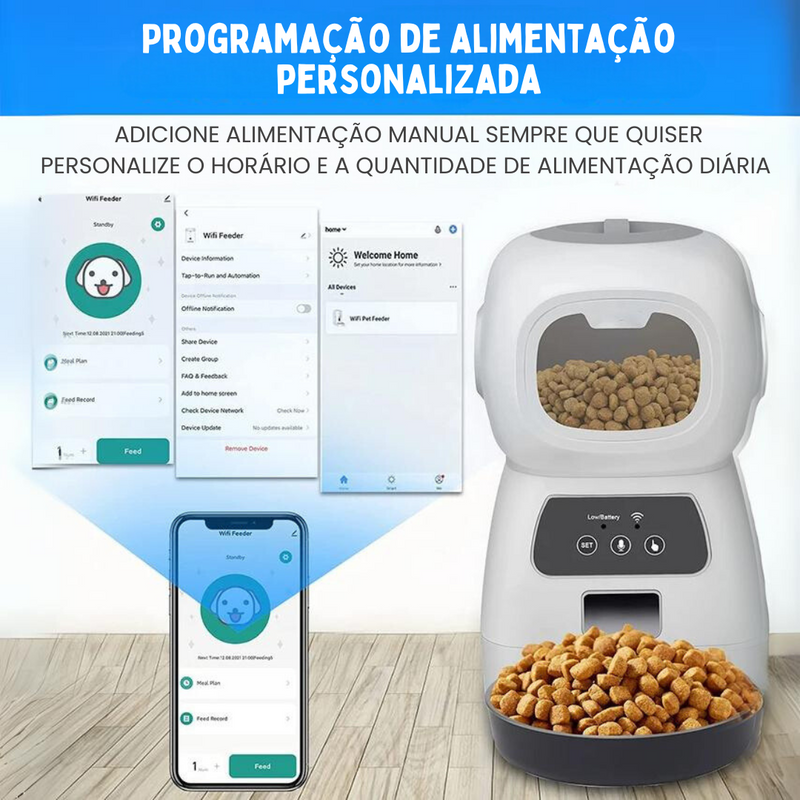 Alimentador Comedouro Pet Automático Inteligente Programável para Cães e Gatos