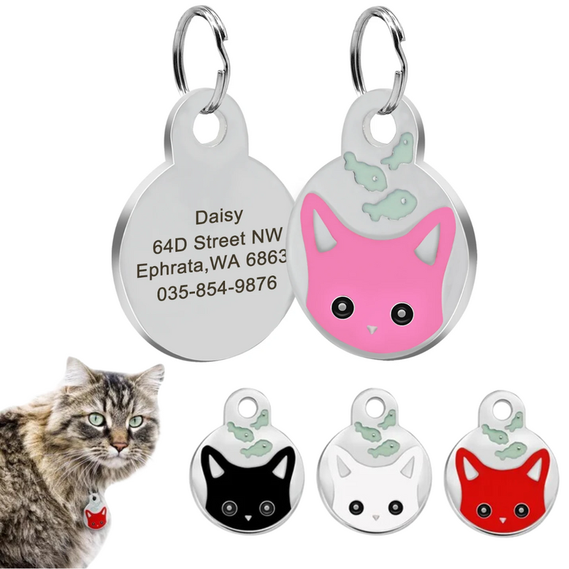 Pingente Colar Pet Personalizado Placa de Identificação de Gato com Nome Telefone Endereço