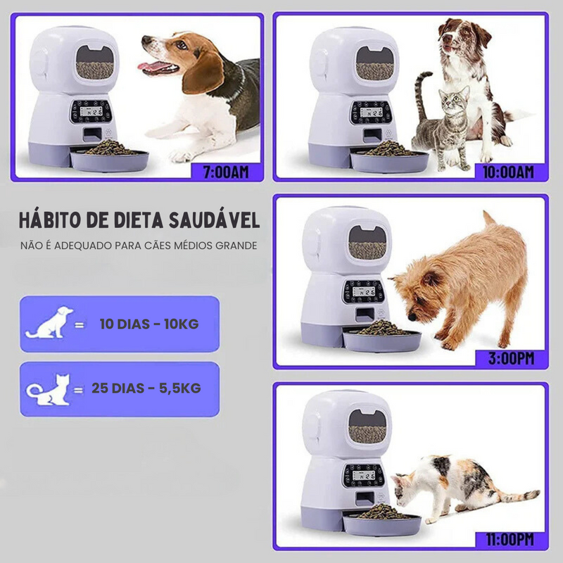 Alimentador Comedouro Pet Automático Inteligente Programável para Cães e Gatos