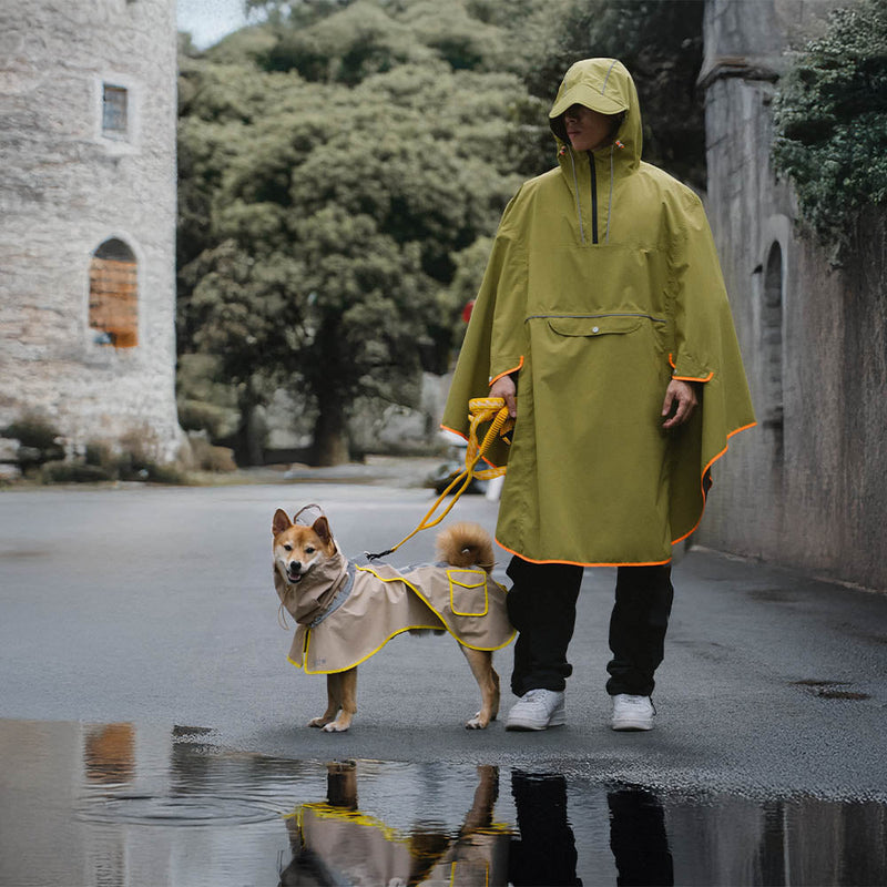 Capa de chuva ajustável reflexiva impermeável com bolso para cães e humanos - mantenha-se seco