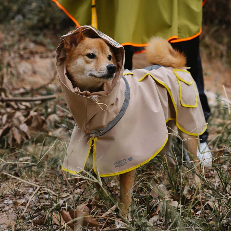 Capa de chuva ajustável reflexiva impermeável com bolso para cães e humanos - mantenha-se seco