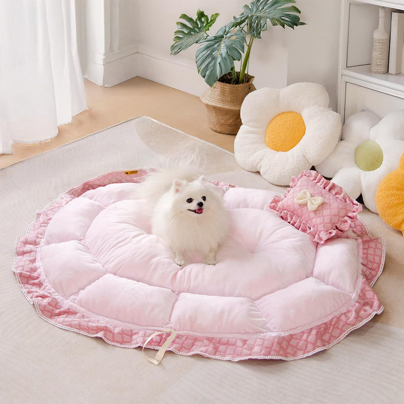 Cama para animais de estimação redonda multifuncional lavável com cordão - Floral Night Napper