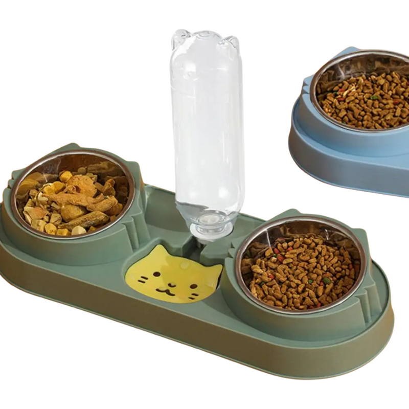 Tigela Pet 3 em 1 Bebedouro com Comedouro Inox Duplo para Cães e Gatos