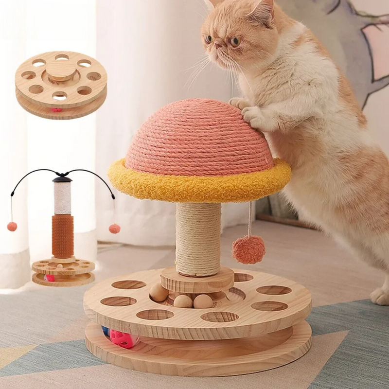 Brinquedo Mesa Giratória com Cogumelo Arranhador para Gatos