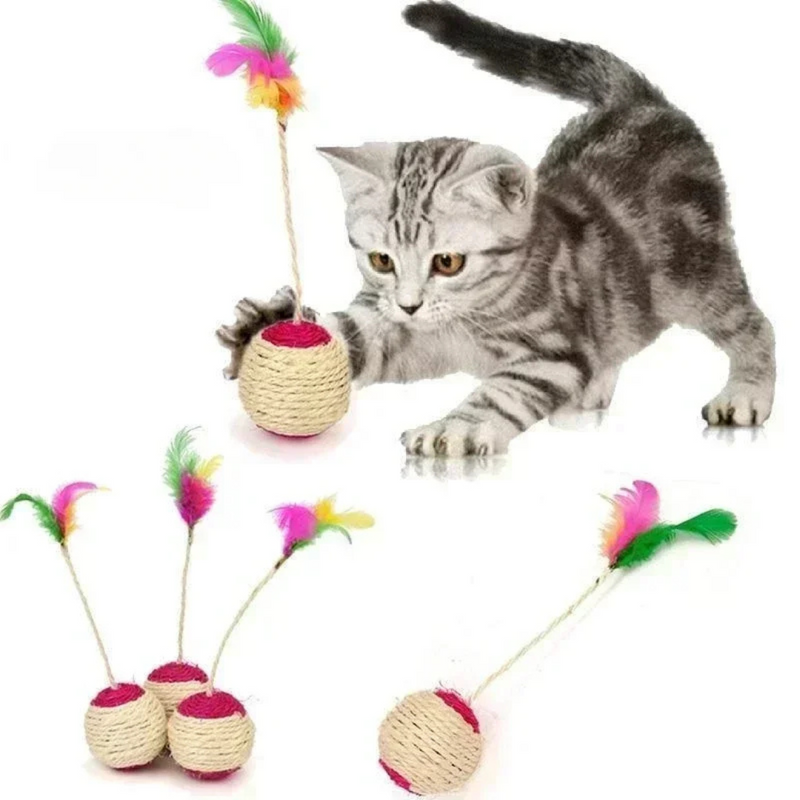 Brinquedo Bolinha de Sisal com Pena para Gatos