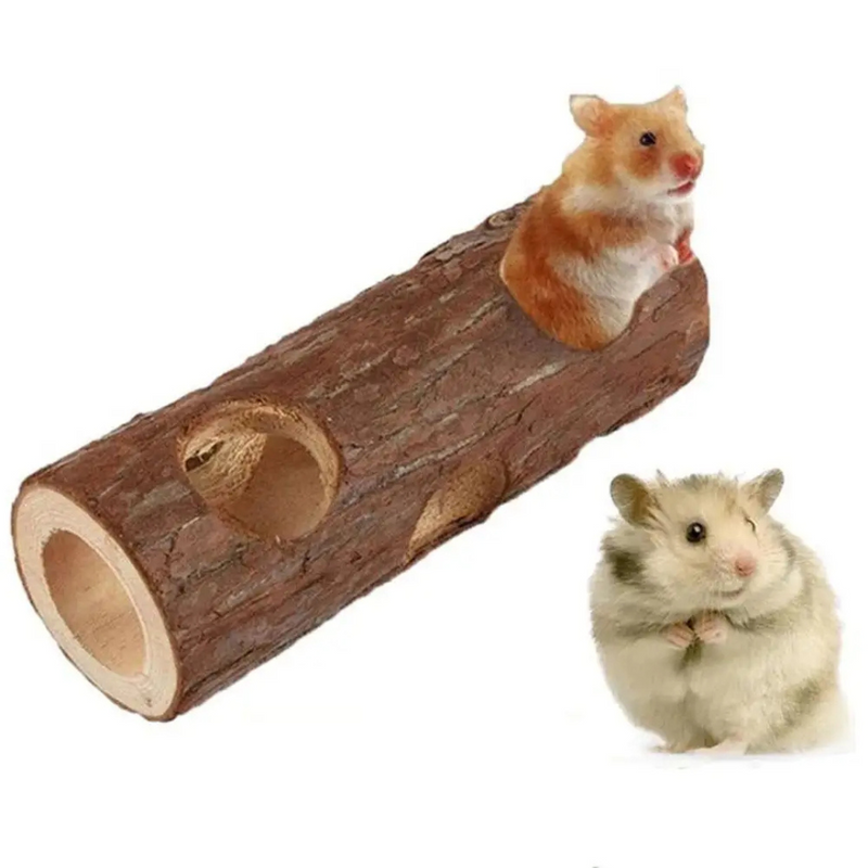 Tubo Madeira com Furos Túnel para Hamster Porquinho da Índia