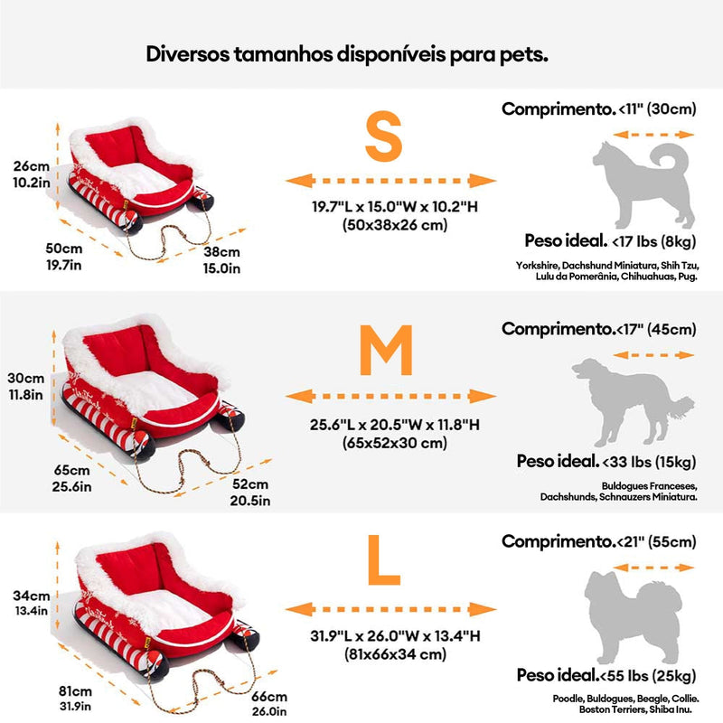 Cama de cachorro aconchegante e de pelúcia festiva - Trenó de Natal