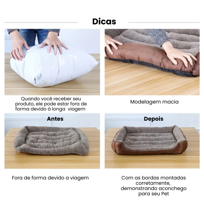 Cama Almofada Quadrada Flanelada com Tecido Oxford Resistente