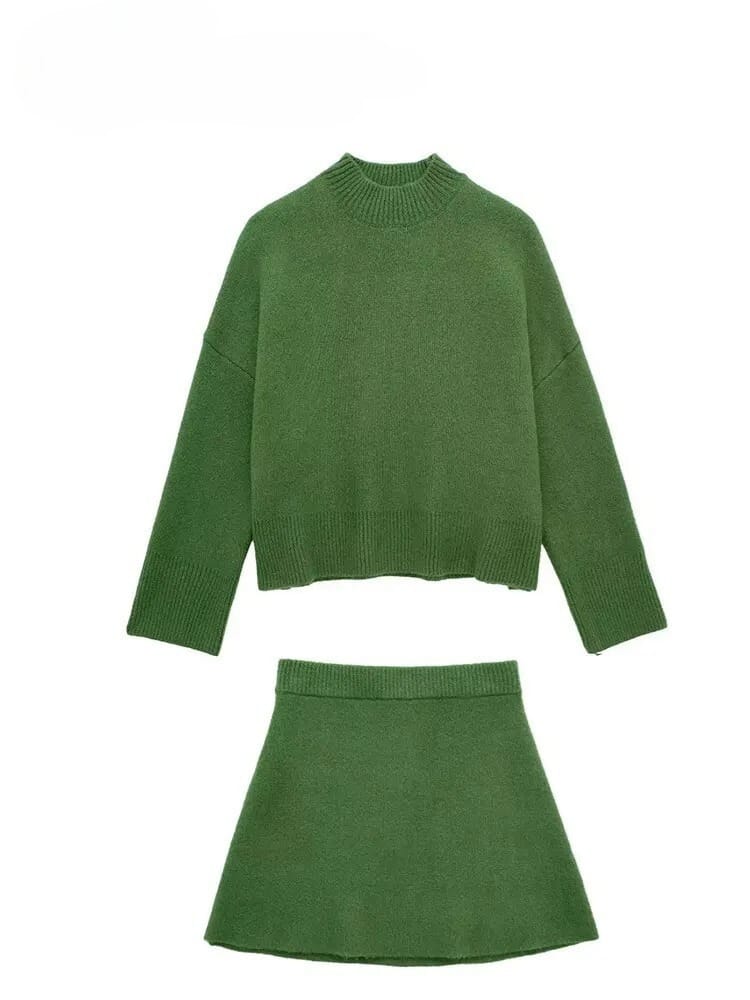 Conjunto Verde Outono Inverno: Suéter e Minissaia Monocromática Toronto