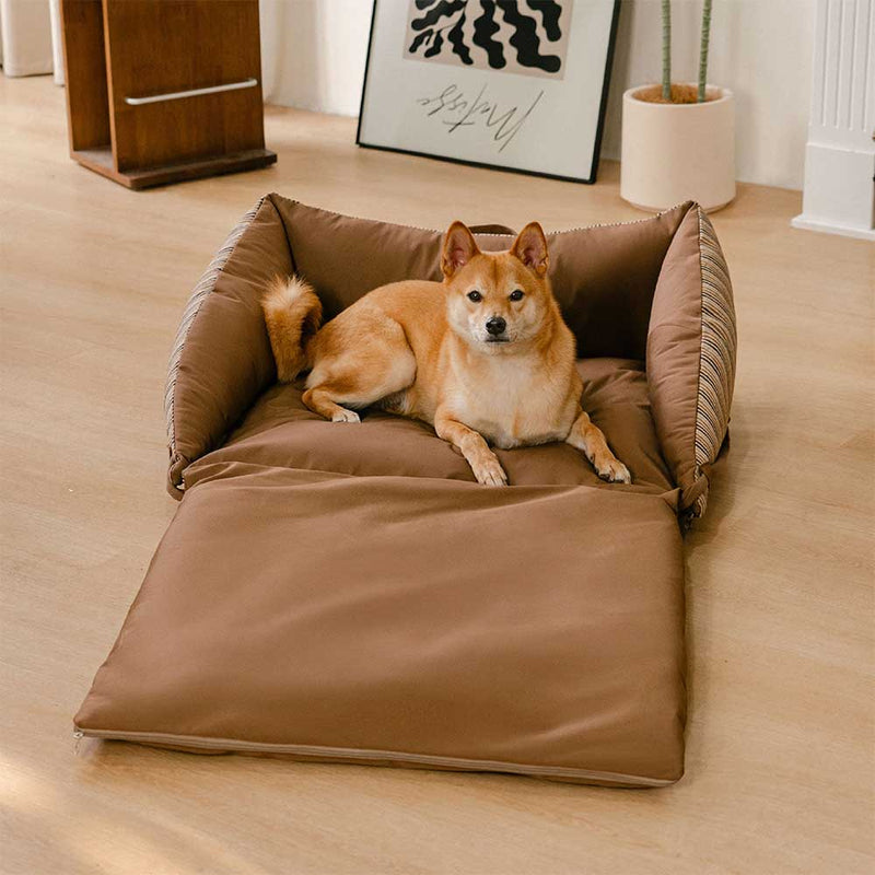 Cama para cachorro dobrável lavável natural listrada - Sofá Mocca Pup Lounger