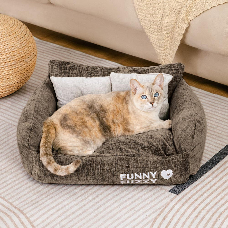 Sofa-cama para gatos vintage em chenile lavável e macio