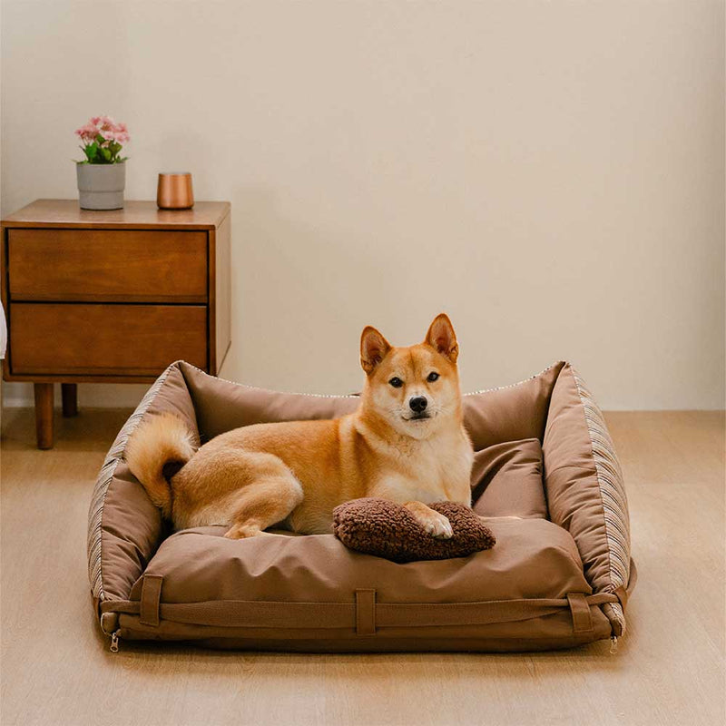 Cama para cachorro dobrável lavável natural listrada - Sofá Mocca Pup Lounger