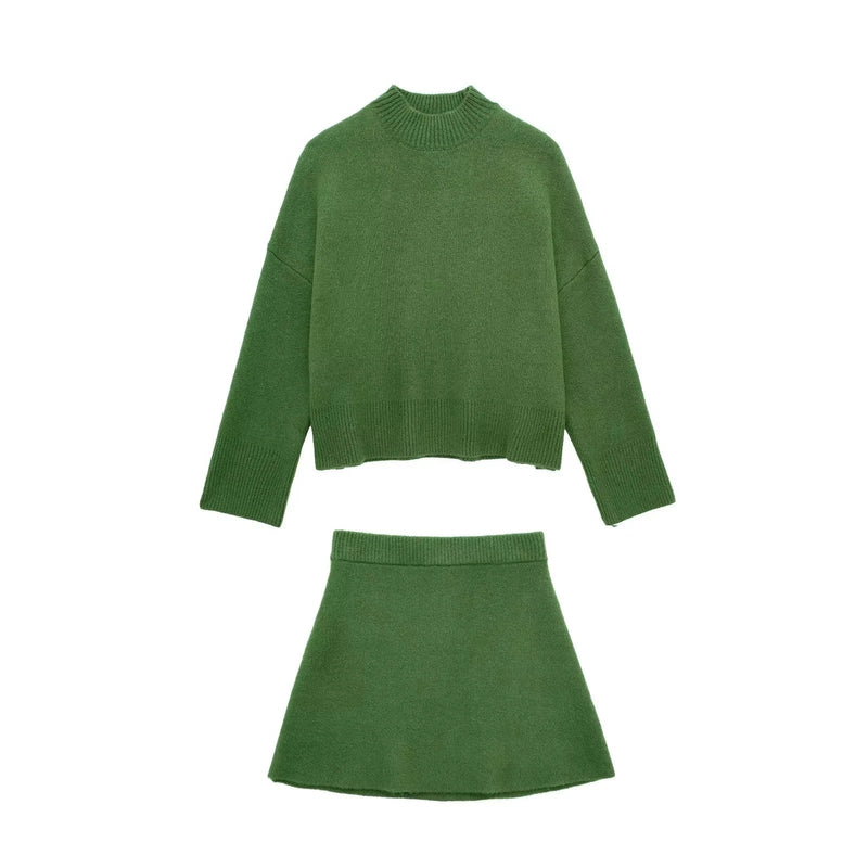 Conjunto Verde Outono Inverno: Suéter e Minissaia Monocromática Toronto