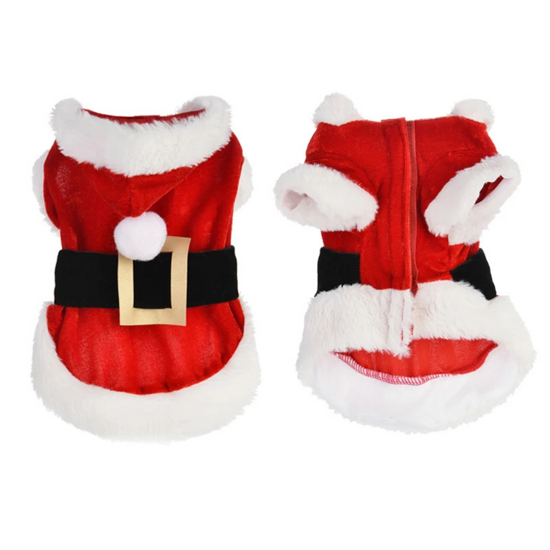 Roupa de Natal para Pets Casaco com Capuz de Papai Noel para Cães e Gatos Pequenos