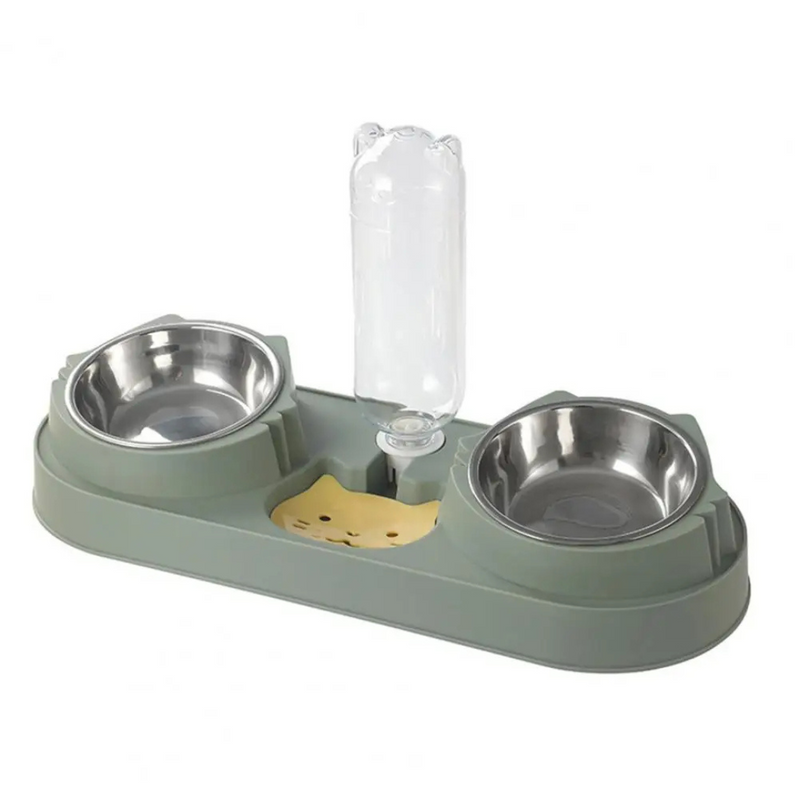 Tigela Pet 3 em 1 Bebedouro com Comedouro Inox Duplo para Cães e Gatos