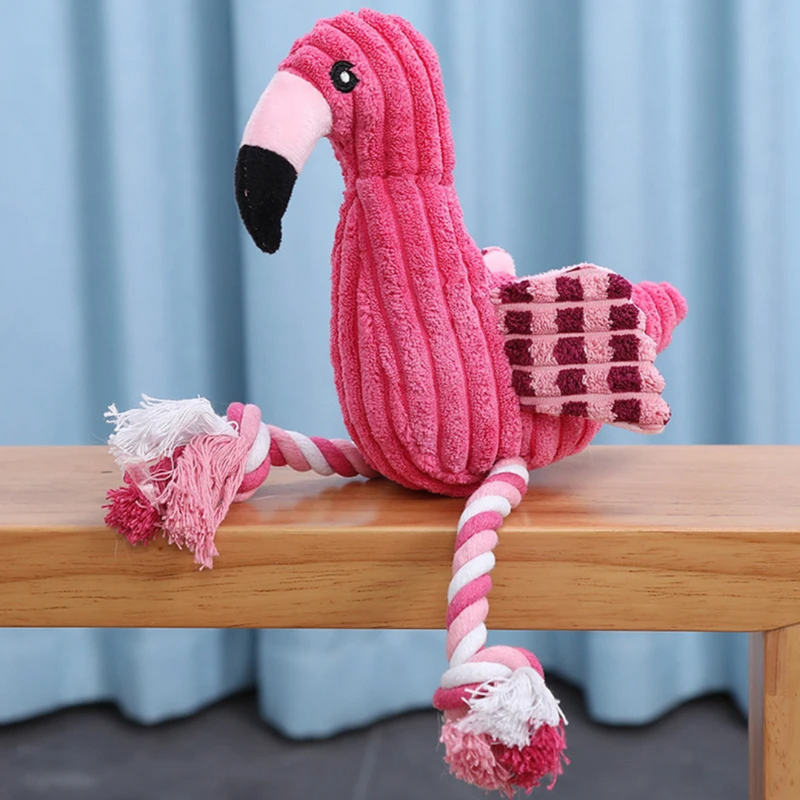 Brinquedo Pelúcia com Corda Flamingo Mordedor para Cachorros