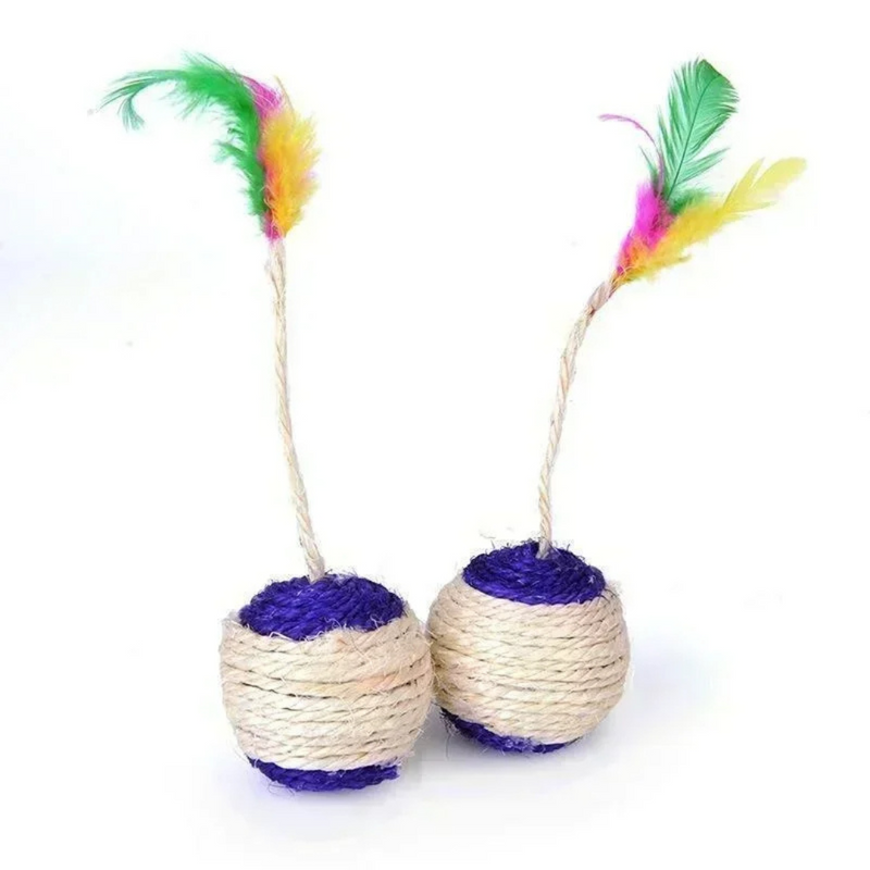 Brinquedo Bolinha de Sisal com Pena para Gatos