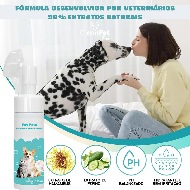 Mousse de Limpeza para Patas Sem Enxágue para Cães e Gatos