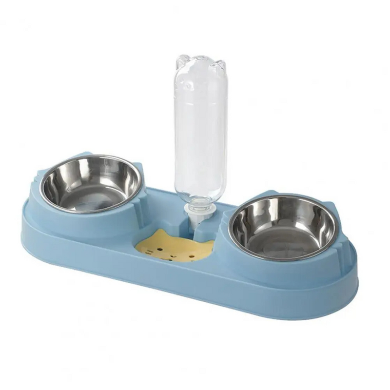 Tigela Pet 3 em 1 Bebedouro com Comedouro Inox Duplo para Cães e Gatos