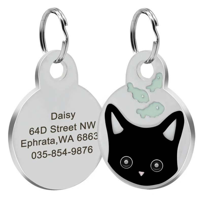 Pingente Colar Pet Personalizado Placa de Identificação de Gato com Nome Telefone Endereço