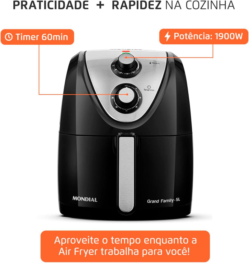 🔥 COMPRE 1 E LEVE 2! 🌟Transforme Sua Cozinha com a Fritadeira Sem Óleo Air Fryer Mondial 5L!🌟🔥 COMPRE 1 E LEVE 2!