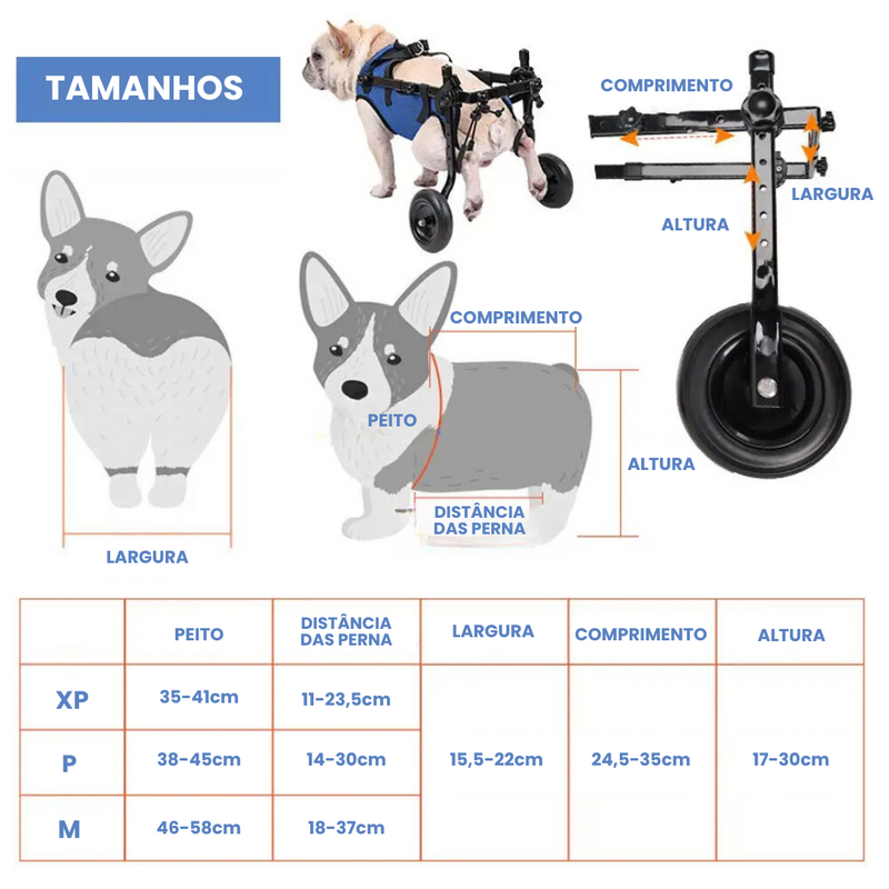 Cadeira de Rodas Pet Ajustável para Patas Traseiras