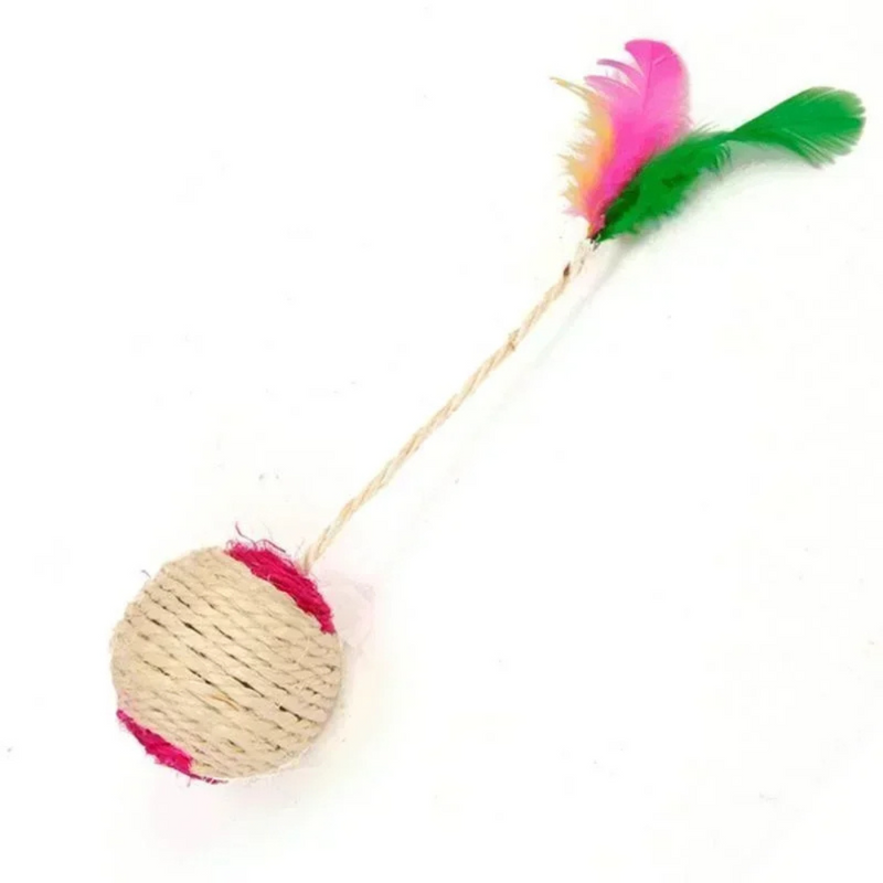 Brinquedo Bolinha de Sisal com Pena para Gatos