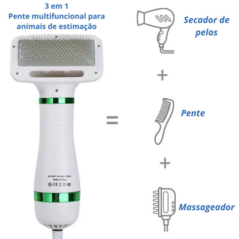 Escova Secadora para Pets - Pet Grooming Pro 3 em 1