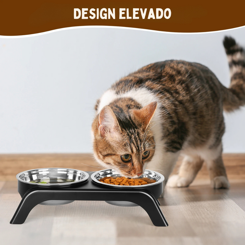 Tigela Elevada Comedouro Duplo Inox Antiderrapante para Gatos e Cães