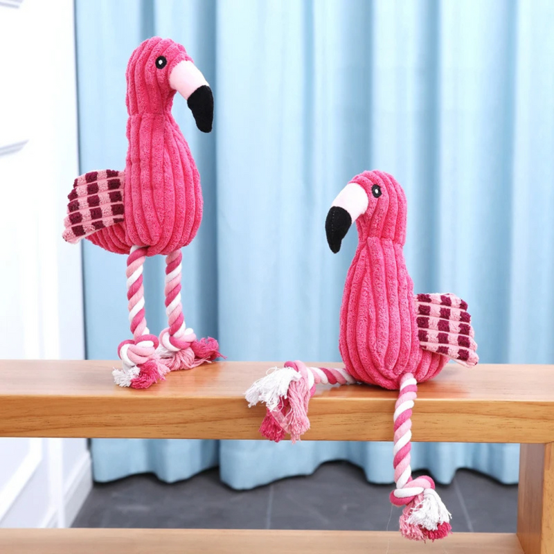 Brinquedo Pelúcia com Corda Flamingo Mordedor para Cachorros