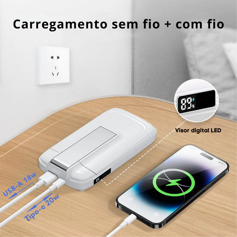 Carregador Apple Dobravel Sem Fio 3 em 1 - 10.000Ahm