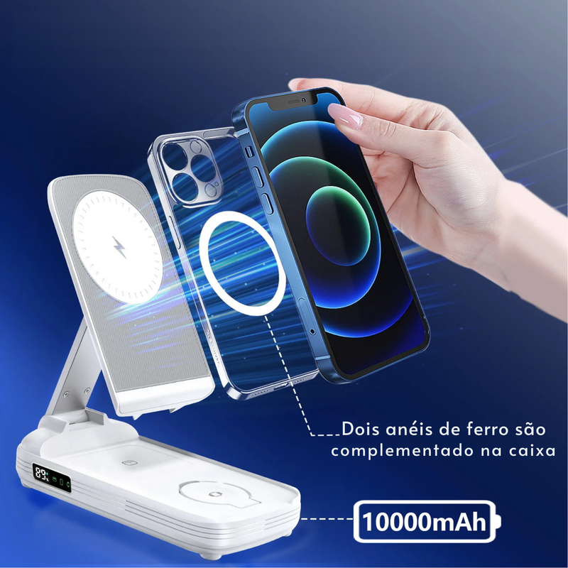 Carregador Apple Dobravel Sem Fio 3 em 1 - 10.000Ahm