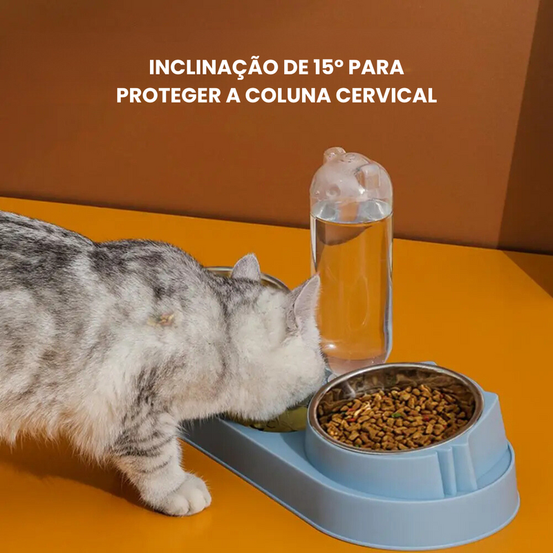 Tigela Pet 3 em 1 Bebedouro com Comedouro Inox Duplo para Cães e Gatos