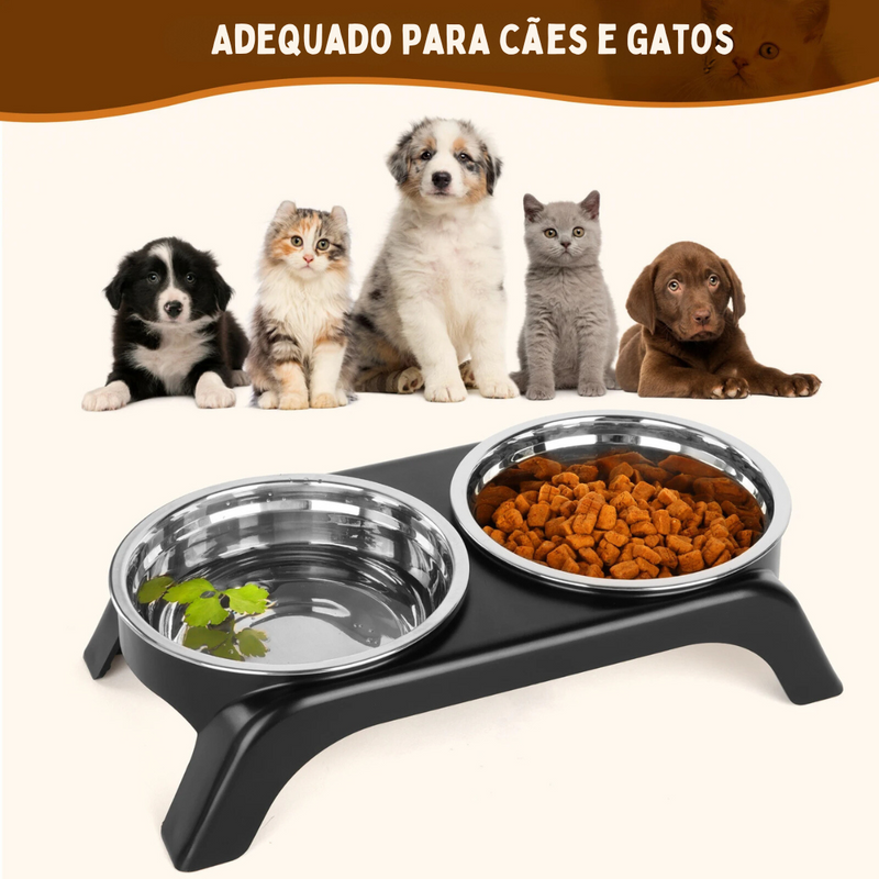 Tigela Elevada Comedouro Duplo Inox Antiderrapante para Gatos e Cães