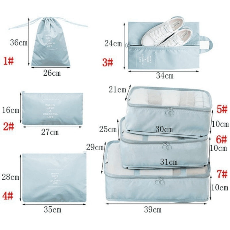 Kit 7 Bolsas Organizadoras Para Mala de Viagem | STORAGE BAG - Organize Sua Viagem com Estilo e Praticidade!