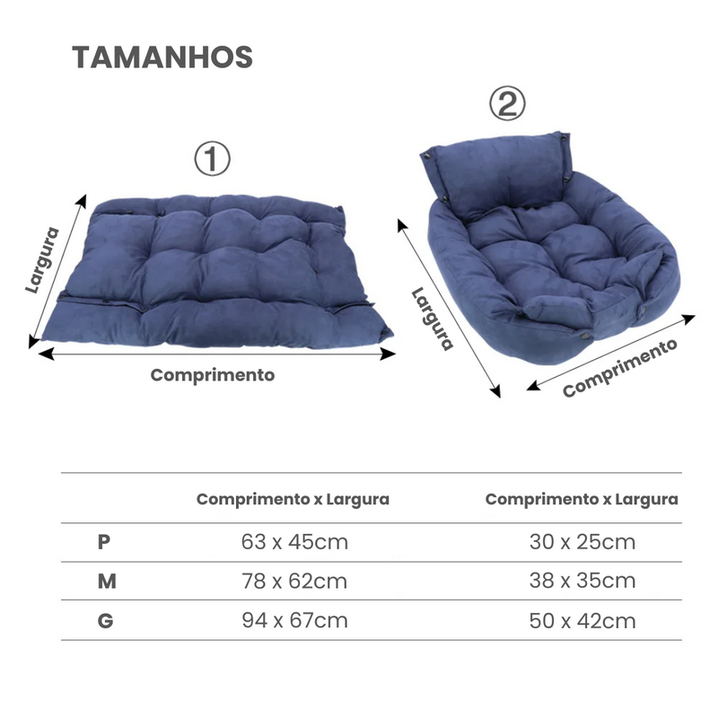 Cama Colchão Sofá Pet 3 em 1 Acolchoado para Cães e Gatos