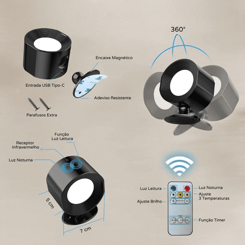 Arandela de Parede Interna LED Bifocal Sem Fio Polihousi