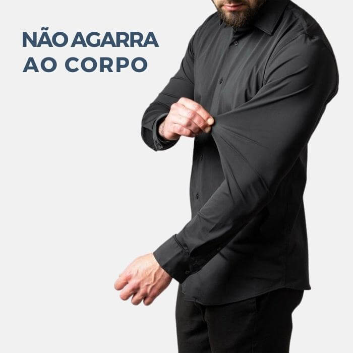 Camisa Social Lisa Conforto Anti Amassado Preta