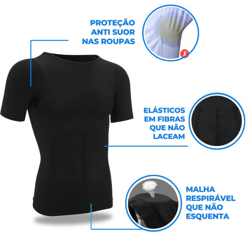 Camiseta de Compressão e Postura Tech Anti Suor Preta