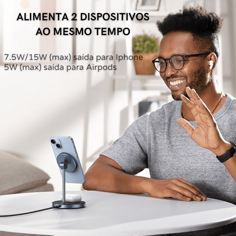 Carregador Por Indução Iphone Airpods Base Magnética Polihousi