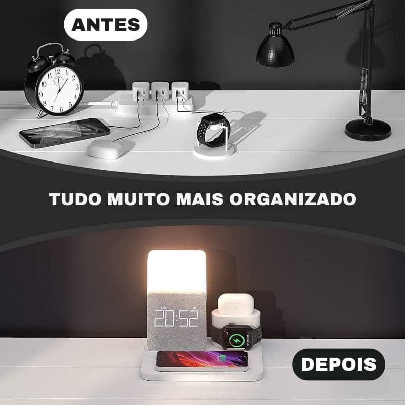 Carregador por Indução Luminária de Mesa e Despertador Polihousi