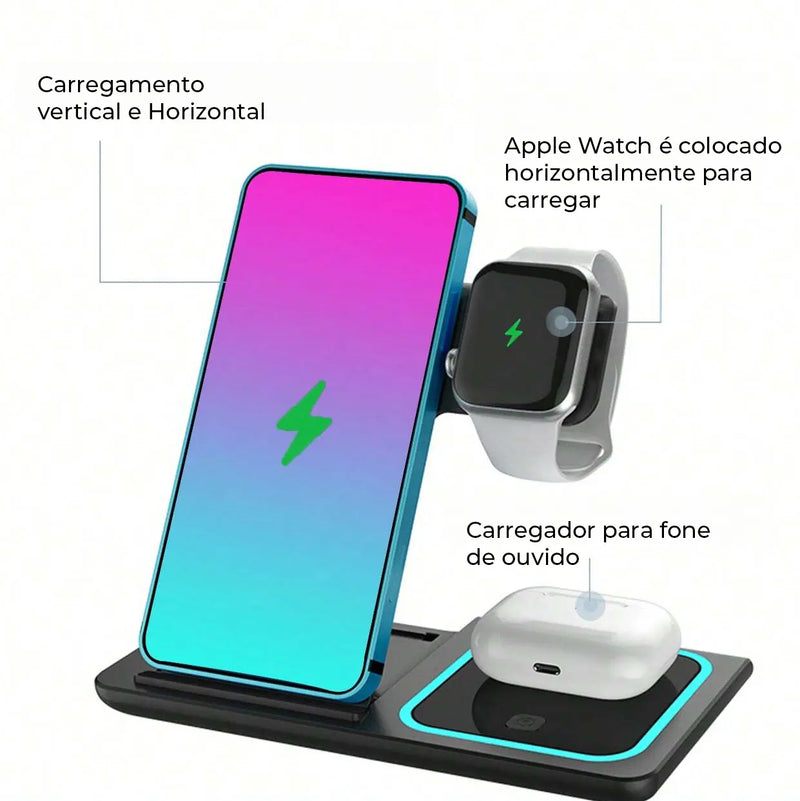 Carregador sem fio 3 em 1 para iPhone - Stand Pad