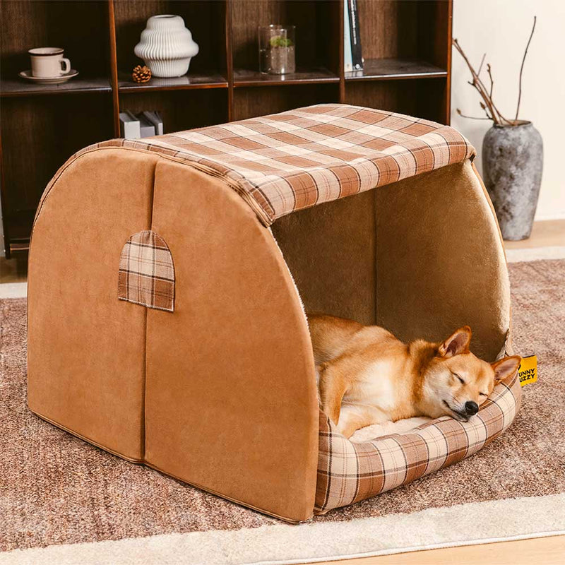 Cama ortopédica para cães Classical Plaid House - Warm Retreat