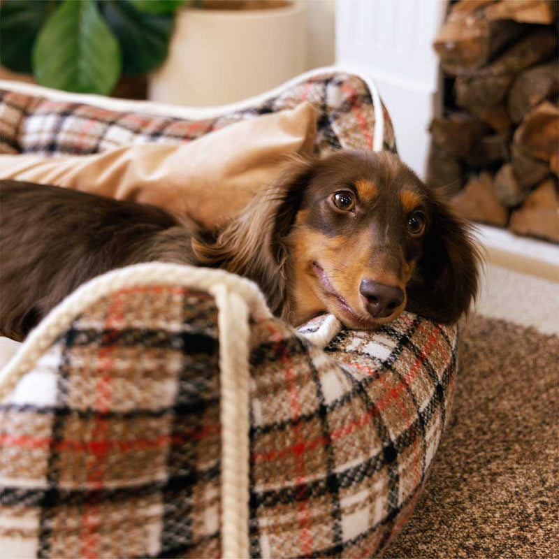 Cama de cachorro clássica retrô xadrez removível com reforço calmante - Nostalgic Retreat