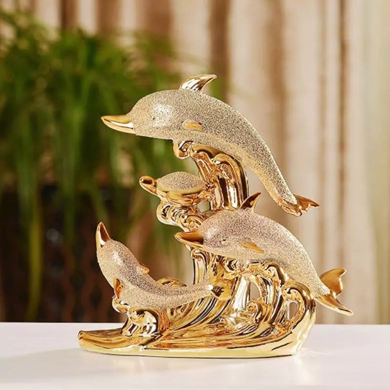 Decoração de Mesa de Luxo Cerâmica Estátua de Golfinhos Polihousi