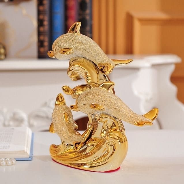 Decoração de Mesa de Luxo Cerâmica Estátua de Golfinhos Polihousi