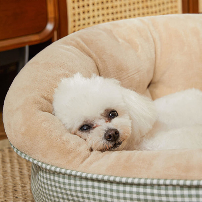 Cama para animais de estimação xadrez extra elevada e quente, cama calmante para cães