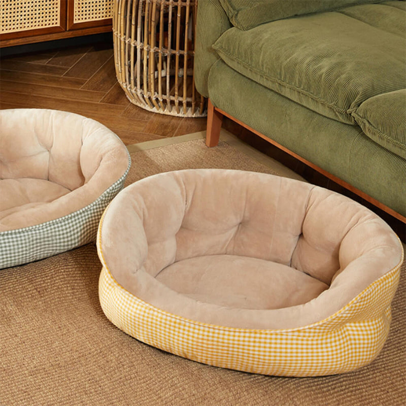 Cama para animais de estimação xadrez extra elevada e quente, cama calmante para cães