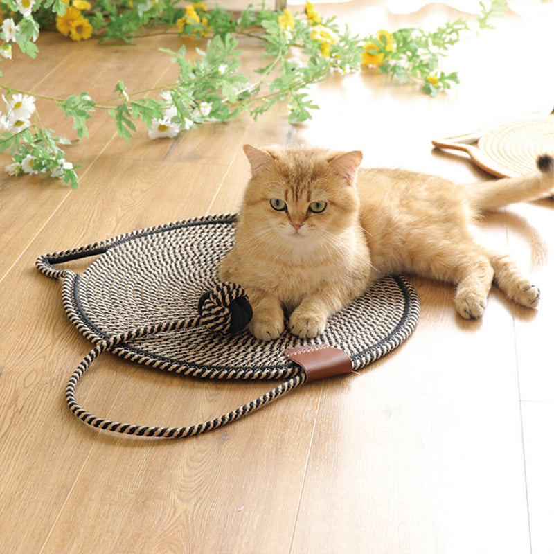 Tapete de Arranhar de Gato em Formato de Orelhas de Gato Durável com Bola Brinquedo